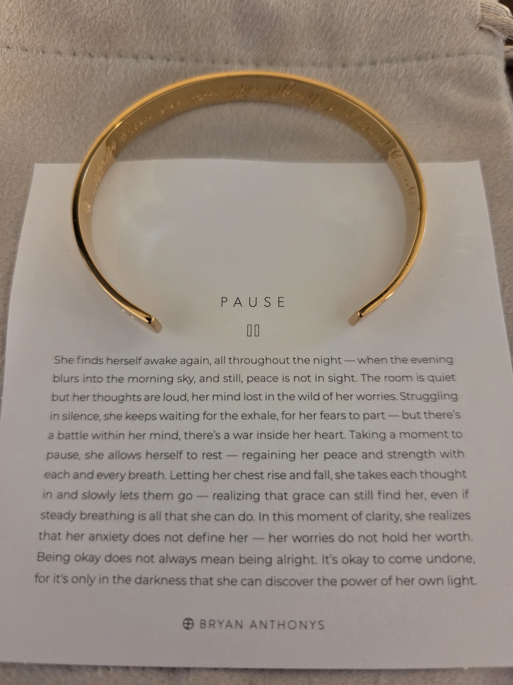 New Bryan Anthonys "Pause" Gold Inspirational Cuff Bracelet - Pause Collection
